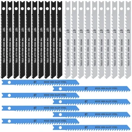 25 Pieces Jigsaw Blade Set 6T 8T 10T High Carbon Steel Various Saw Blades with U Shank, Quick Cut Jigsaw Blade, Woodworking Tool for Cutting Wood, Metal, Plastic