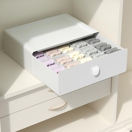 Tynulox Underwear Organizer Drawer, 15 Cells Plastic Socks Drawer, Stackable Closet Organizer, Storage Box for Bras, Panties, Snacks, Grey