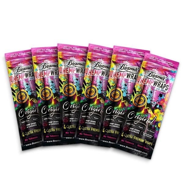 24 Total Beamer Vegan Hemp Wraps (6 Packs of 4) - 110mm - No GMOs, Chlorine, or Bleach + Beamer Smoke Sticker