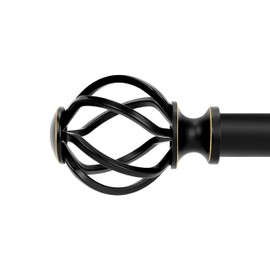 VOIIY Curtain Rods for Windows 48 to 84 Inch(4-7 Feet),3/4" Diameter Black Drapery Rods with Twisted Cage Finials,Size:36-88 Inch
