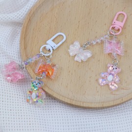 VI-FA 2pcs Glitte Bear Keychains Bookbag Accessories Cute Key Ring For Women And Girls (Bow And Bear)