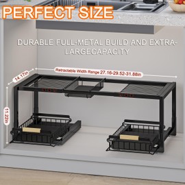 INGIORDAR Under Sink Organizer 2 Tier Expandable Pull Out Under Cabinet Organizers Slide Out Sink Shelf Cabinet Storage Shelves Storage for Kitchen Bathroom,Black