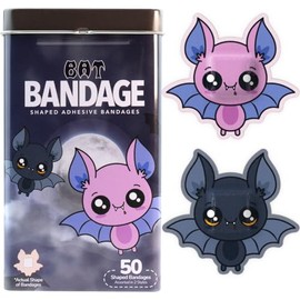BioSwiss Vendas, vendaje autoadhesivo con forma de murciélago para Halloween, cuidado de heridas estéril sin látex, suministros divertidos de botiquín de primeros auxilios para niños, 50 unidades