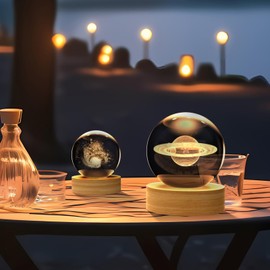 Dongyuanwenju Crystal Ball (with Base) Decorative Paperweight 3D Laser Engraved Glass, Sphere, Novelty Home Decorations (The Galaxy (Our Galaxy), 3.15in)