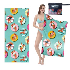 Quick Drying Microfibre Beach Towels, 71"x32" Double Sided Velvet Towel, Lightweight Travel Towels for Beach Swimming Sports and Gym (Swim Ring)