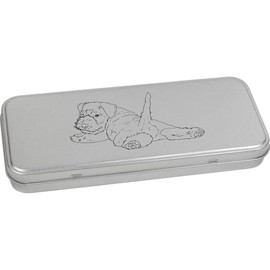 Azeeda 'Schnauzer Puppy Relaxing' Metal Hinged Stationery Tin/Storage Box (TT00249211)