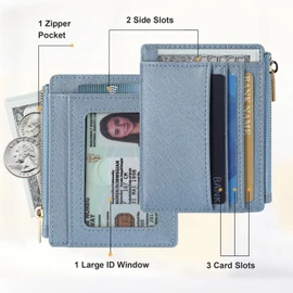 Sodsay Card Case Slim Front Pocket Wallet for Women Credit Card Holder with Keychain(CH Blue Gold)