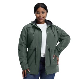 HHE Women's Plus Size Lightweight Windproof Jacket, Water-Resistant Windbreaker Jacket with Hood for Traveling, Hiking, Daily(green,4X)