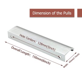 goldenwarm 5Pack 128mm Cabinet Handles Modern Drawer Handle Aluminum Finger Edge Pull Curved Profile Handle Concealed Furniture Handles Brushed Nickel Wardrobe Handles