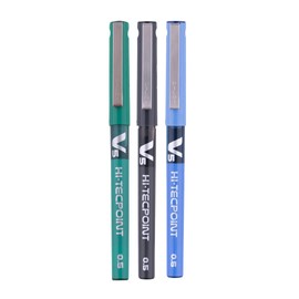 Pilot V5 Liquid Ink Roller Ball Pen - 1Blue + 1Black + 1Green