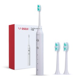 OSOJI Cepillo Dental Eléctrico T100 con Cabezal Redondo y Mango Ergonómico – Cepillo Super Sónico con 3 Funciones - Blanqueamiento, Limpieza Profunda y Limpieza para Encías Sensibles.