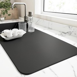 Dish Drying Mat, Diatomaceous Earth, Dishes, Water Absorbing Mat, Soft, Washable, Quick Drying Mat, Antibacterial, Anti-Slip, Rolled, Storage, Oil Resistant, Dish Drying Mat, Easy to Clean (Gray, 11.8