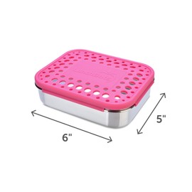 LunchBots Medium Quad Snack Container - Divided Stainless Steel Food Container - Four Sections for Finger Foods On the Go - Eco-Friendly, Dishwasher Safe - Stainless Lid - Pink Dots