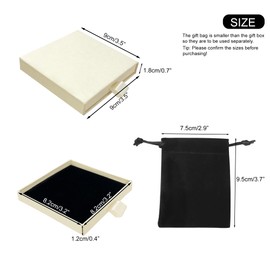 Small Jewelry Gift Box and Velvet Bag, Necklace Bracelet Earring Cardboard Organizer Square Jewellery Gift Box Pendent Storage Case for Birthday Xmas Christmas Wrapping (Beige)