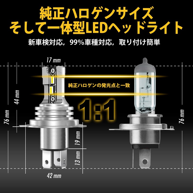 RUICC 12V-24V H4 LED Headlight, Hi/Lo, Compatible with Vehicle Inspection,