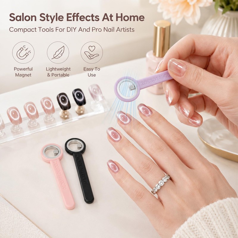 3 Pcs New Ring-Shaped Cat Eye Magnet for Nails, 2-in-1