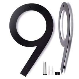 SKLK-SEL Black House Numbers - 10 Inch Modern Floating Address Numbers For Houses Rust Proof Zinc Alloy Easy To Install High Gloss Black Number 9