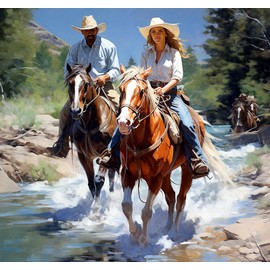 5D Diamond Painting Kits American West Cowboy and Horse Full Drill Round Beads Diamond Art Gems Stone Cross Stitch DIY Diamond Painting by Number Kits Wall Decoration 16x16inch(5)