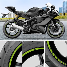 Autodomy Pack 6 Units Wheel Rim Stickers Desing Sport | Complete set for 2 Motorcycle Wheel Stripes 15" to 19" Resistant Rain and UV | Motorbike Stickers Green Lime