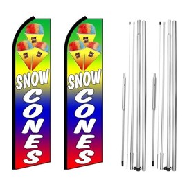 Snow Cones Feather Flag | 3ft W x 11.5ft H | Durable Super-Knit Polyester with Aluminum Flagpole and Ground Spike | Outdoor Advertising Banner Flag for Promotions | Two Kits w/Hardware