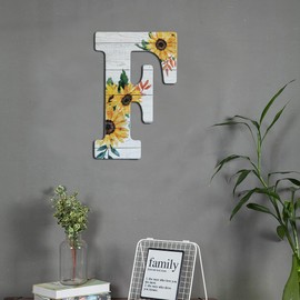 COLLECTIVE HOME - 12" Wood Letters for Wall Decor, Rustic Wall Sign, Decorative Hanging Alphabet Signs, House Number, Decorations for Wedding Birthday Housewarming Party, Washed White, Sunflower (F)