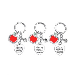 BESPMOSP Teacher Appreciation Keychain Teacher's Day Birthday Graduation Thank You Jewelry Best Friend Keyring (3PC Heart Thanks for making a difference in my life)
