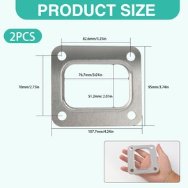 2 Pcs T4 Turbo Flange Gasket, Stainless Steel 4-Hole Turbocharger Intake Manifold Gasket Compatible with T04E T66 T70 GT35 GT40, High Temperature Universal Fit Exhaust Seal for Performance Vehicles