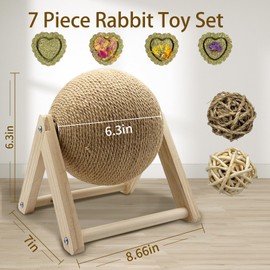 Niwaes Rabbit Scratch Toy - Bunny Toys for Rabbits Scratcher, Natural Sisal Pet Claw Scratching Activity Ball, Wooden Small Animals Boredom Breaker for Indoor Ferrets Chinchillas (Large)