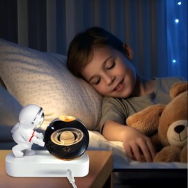 LAMHIMD 3D Astronaut Crystal Ball Night Light, Bola de Cristal Galaxia Saturno, Santa Claus Crystal Ball Night Lamp, Creative Night View Astronomical LED Universe Lamp (Saturn)