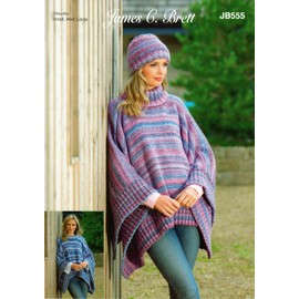 James C Brett JB555 Knitting Pattern Womens Poncho/Tabbard and Hat in Marble Chunky