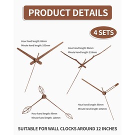 LEEQ Set of 4 Types of Walnut Wood Clock Hands - Hands for Wall Clock, Clock Accessories for Clock Repair Replacement DIY, Leaf Shape, Suitable for 12 Inch Clock