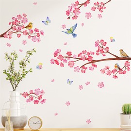 WOHAHA Wall Sticker, Stylish, Tree Branches, Pink Flowers, Birds, Butterflies, Stylish, Wall Sticker, Removable Wallpaper, Entryway, Cafe, Bedroom, Wall Decor, Wall Decor, Living Room Home Decor,