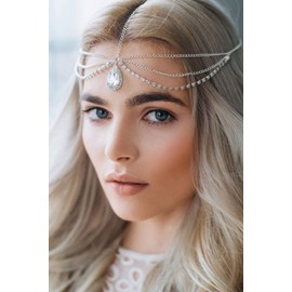 DoubleNine Bohemain Crystal Rhinestone Drop Pendant Tassels Head Chain Gold Headband Retro Hair Accessories Headpiece Head Dress for Women Bride Wedding (gold)