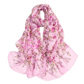 Minache Women Embroidery Chiffon Scarf Wrap Shawls Lightweight Scarf Fashion Summer Fall Scarves (6848+Pink)