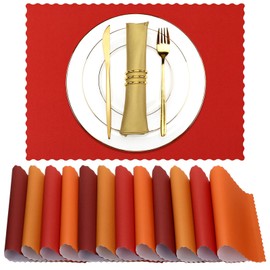 Panelee 120 Pcs Fall Paper Placemats 10 x 14 in Disposable Paper Place Mats with Wavy Scalloped Edge Thanksgiving Christmas Party Table Mats for Harvest Holiday Table Decor Home(Cute Color)