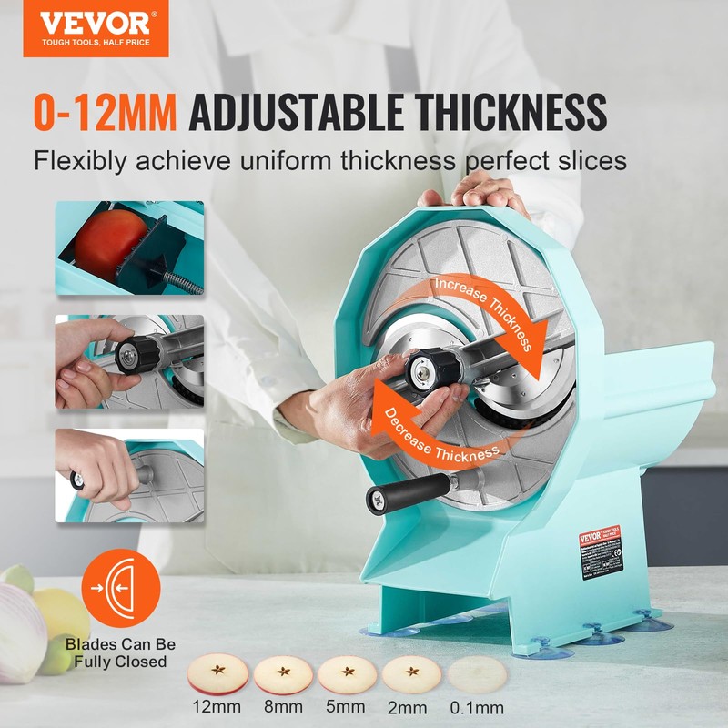 VEVOR Manual Vegetable Fruit Slicer, 0-0.5"/0-12mm Thickness Adjustable Commercial Slicer