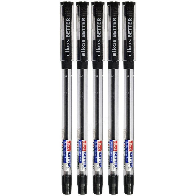ELKOS BLACK Ballpoint Pens, 0.7mm Fine Point, Pack of 5,