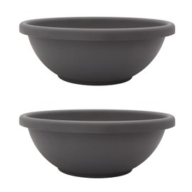 The HC Companies 20 Inch Large Garden Bowl Planter - Shallow Plant Pot with Drainage Plug for Indoor Outdoor Flowers, Herbs, Warm Gray (2 Pack)