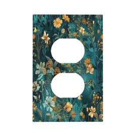 BHGAHD Decorative Outlet Covers with Floral Cluster with Golden Leaves on Turquoise Background Design 1 Gang Duplex Light Switch Cover Plate Unique Wall Plates Switchplate Cover for Farmhouse Decor