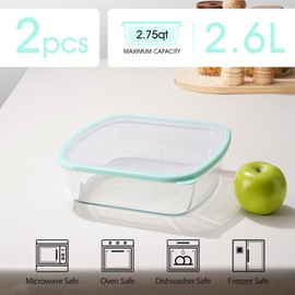NUTRIUPS 9 x 9 Glass Baking Dish with Lid 2 Pack, Square Baking Pan, Glass Casserole Dish for Oven Dishwasher Safe, Baking Pan for Lasagna, Risotto (Green, 2 Pack, 2.6L)