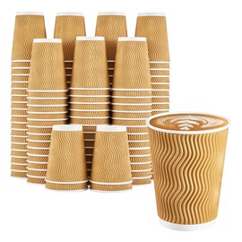 Efforias 50 X 12oz Kraft Ripple Coffee Cups - Insulated Triple Walled Takeaway Coffee Cups - Cups for Hot and Cold Drinks for Christmas & Birthdays Parties