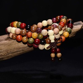 Epoch World Tibetan Beads Bracelet Wooden Bracelet Buddhist Prayer Beads 8 mm Buddha Bracelets Mala with 108 Wooden Beads Bead Bracelet Chain Necklace Men Women, Wood