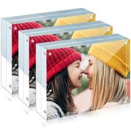 ILYXY 3 Pack Acrylic Frame 8x10, 20% Thicker, 24mm Thick Frameless Clear Picture Frame, Double Sided Magnetic Photo Frame, Free Standing Desktop Display Stand Acrylic Picture Frames