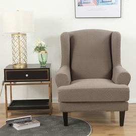 ele ELEOPTION 2-Piece Wingback Chair Sofa Slipcover, Stretch Wingback Chair Cover, Armchair Sofa Slipcover Furniture Protector Cover for Wingback Chairs (Camel) Ships from US