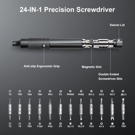 24-in-1 Small Screwdriver Set, Mini Magnetic Screwdriver Set, Multi Bit Precision Screwdriver Sets Repair Tool Kit For Eyeglass, Jewelry, Watch, Computer, Cameras, Electronics, Phone (Grey)