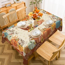 cusugbaso Thanksgiving Tablecloth 60x84 Inch Rectangle - Thanksgiving Decorations for Table - Water-Resistant Give Thanks Fall Table Cloth Rectangle for Party, Holiday Decoration