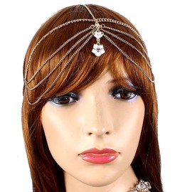 V G S Eternity Fashions Hair Accessory ~White Flower Goldtone Head Chain Hair Band (HC3371-GWT)