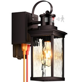 OPAXIS Porch Lights Outdoor with GFCI Outlet, Oil Rubbed Bronze Motion Sensor Exterior Lighting Fixtures Wall Mount for House, 100% Aluminum Farmhouse Outdoor Wall Sconce Lantern for Garage, Patio