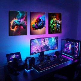 MUWAK Gamer Room Decor Canvas Wall Art for Teen Boys Room - Cool Video Gaming Theme Wall Decor Set of 3 - Game Paintings Picture Print for Youth Boys Bedroom 16x24 inch