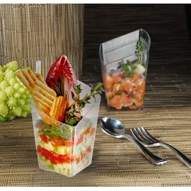 Fineline Settings 6407-CL, 2.25x3-Inch Clear Plastic Tiny Trifles Slanted Tumblers, Disposable Serving Dessert Snack Bowls Cups, 200-Piece Case